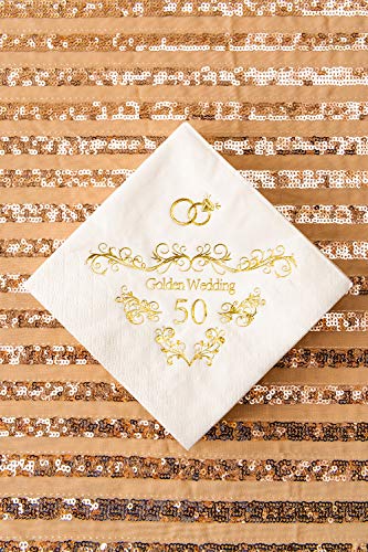 Crisky 100 Pcs Napkins for 50th Wedding Anniversary Beverage Napkins 3-Ply Gold Foil Cocktail Napkins for Wedding Anniversary Shower