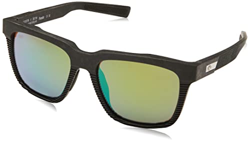 Costa Del Mar Men's Pescador Polarized Rectangular Sunglasses, Net Grey/Blue Rubber/Green Mirrored Polarized-580G, 55 mm