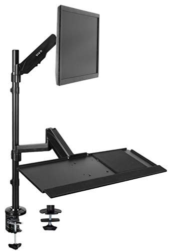 VIVO Sit-Stand Height Adjustable Pneumatic Spring Arm Keyboard Tray Desk Mount for 1 Screen up to 32 inches STAND-SIT1B