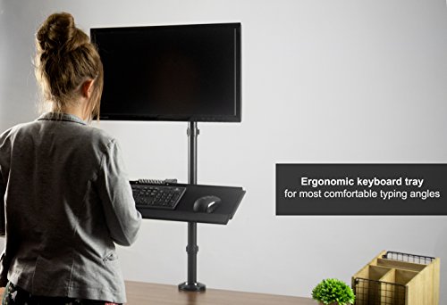 VIVO Sit-Stand Height Adjustable Pneumatic Spring Arm Keyboard Tray Desk Mount for 1 Screen up to 32 inches STAND-SIT1B