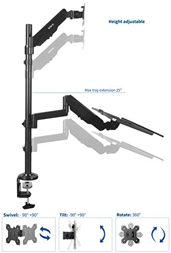 VIVO Sit-Stand Height Adjustable Pneumatic Spring Arm Keyboard Tray Desk Mount for 1 Screen up to 32 inches STAND-SIT1B