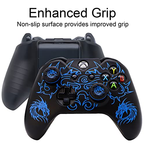 Xbox-One Controller Skin, BRHE Anti-Slip Silicone Cover Protector Case Accessories Set for Microsoft Xbox 1 Wireless/Wired Gamepad Joystick with 2 Thumb Grips Caps (Blue)