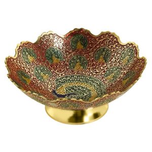 zap impex brass decorative dry fruit bowl multipurpose serving bowl carving work - size- 9" beautiful red color peacock design kitchenware gift