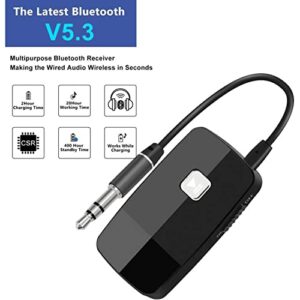 iDIGMALL Advanced Bluetooth 5.3 Receiver for Home Stereo HIFI Music Streaming, Mini Wireless Audio Adapter for Car Speaker with 3.5mm RCA Aux Jack, 20 Hours Playtime, Easy to Slide ON/OFF, Multi-Point