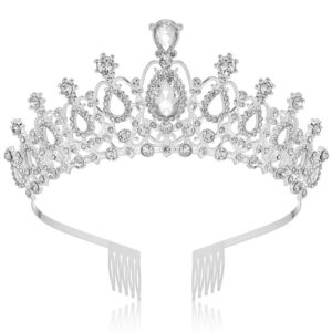 makone elegant silver crystal crowns and tiaras with comb for girls and women princess crowns rhinestone hair accessories jewelry tiaras for wedding pageant birthday bridal halloween cosplay party