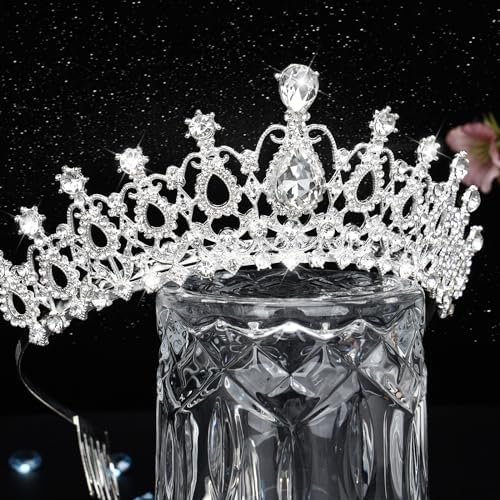Makone Elegant Silver Crystal Crowns and Tiaras with Comb for Girls and Women Princess Crowns Rhinestone Hair Accessories Jewelry Tiaras for Wedding Pageant Birthday Bridal Halloween Cosplay Party