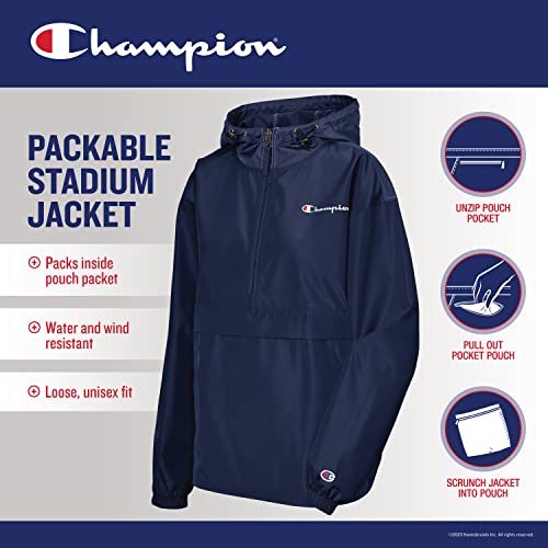 Champion mens Stadium Packable Jacket, Left Chest Script Jacket, Navy-549369, Large US, Navy-549369