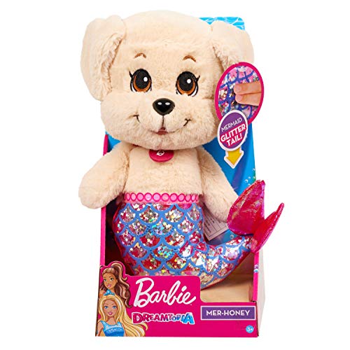 Barbie Dreamtopia Mer Puppy Plush Honey, Soft Stuffed Animal with Floating Glitter Mermaid Tail