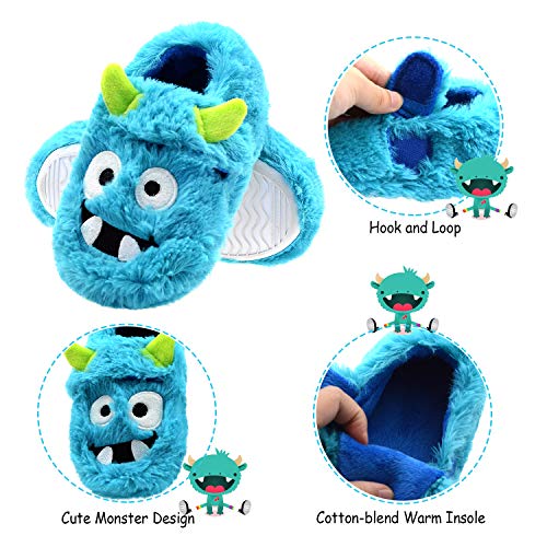 LA PLAGE Boys Slippers Cotton-Shaped Monster Upper House Cartoon Slippers Size Toddler 11 US Blue