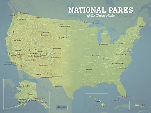 US National Parks Map 18x24 Poster (Natural Earth)