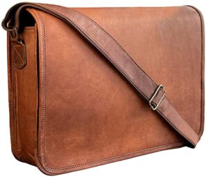 rustic town 14 inch vintage crossbody genuine leather 13.3-inch laptop messenger bag gifts for him her (medium, brown)