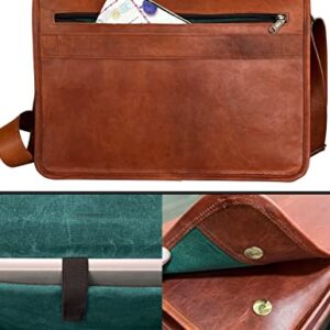 RUSTIC TOWN 14 inch Vintage Crossbody Genuine Leather 13.3-inch Laptop Messenger Bag Gifts for Him Her (Medium, Brown)