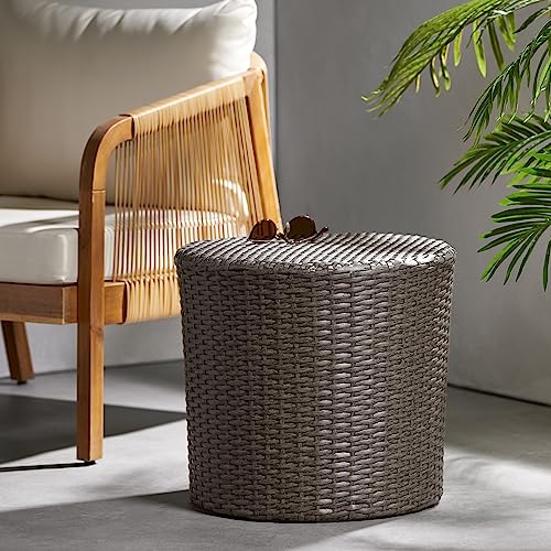 Christopher Knight Home Keaton Wicker Barrel Side Table, Dark Gray