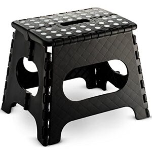 folding step stool - 11" hight - the lightweight step stool is sturdy enough to support adults and safe enough for kids. opens easy with one flip. great for kitchen, bathroom, bedroom (black)