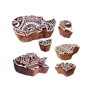 pottery printing blocks retro fish pattern wooden stamps (set of 6)