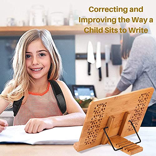 SUNFICON Large Cookbook Stand Holder Bamboo Book Stand Holder Home Office Reading Rest Textbook Recipe Music Document Tablet Display Stand Collapsible Adjustable Tray Family Friends Students Gift Idea