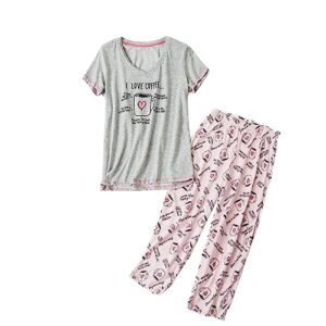 yijiu women's short sleeve tops and capri pants cute cartoon print pajama sets