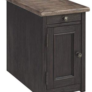 Signature Design by Ashley Tyler Creek Rustic Chair Side End Table with Pull-Out Tray & USB Ports, Brown