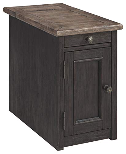 Signature Design by Ashley Tyler Creek Rustic Chair Side End Table with Pull-Out Tray & USB Ports, Brown