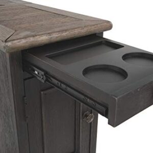 Signature Design by Ashley Tyler Creek Rustic Chair Side End Table with Pull-Out Tray & USB Ports, Brown