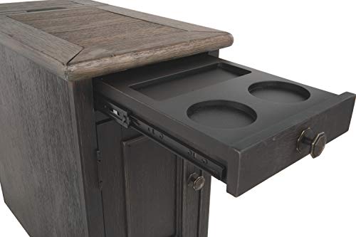 Signature Design by Ashley Tyler Creek Rustic Chair Side End Table with Pull-Out Tray & USB Ports, Brown