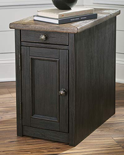 Signature Design by Ashley Tyler Creek Rustic Chair Side End Table with Pull-Out Tray & USB Ports, Brown