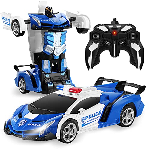 FIGROL Transformable RC Car Robot, Remote Control Car Independent 2.4G Robot Deformation Car Toy with One Button Transformation & 360 Speed Drifting 1:18 Scale