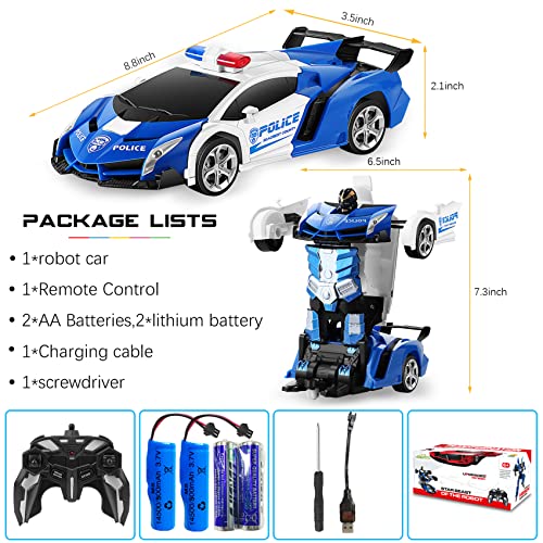 FIGROL Transformable RC Car Robot, Remote Control Car Independent 2.4G Robot Deformation Car Toy with One Button Transformation & 360 Speed Drifting 1:18 Scale