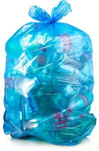 recycling trash bags 55 gallon, (50 count w/ties) large blue plastic garbage bags