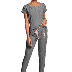 U.S. Polo Assn. Womens Pajama Set - Short Sleeve PJs with Joggers - Sleepwear Set Ideal for Lounging (Charcoal Heather Sky, 2X)