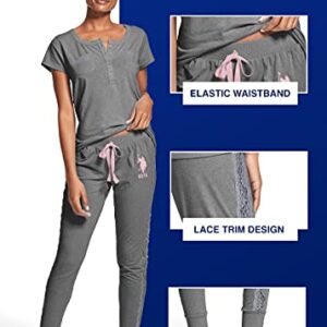 U.S. Polo Assn. Womens Pajama Set - Short Sleeve PJs with Joggers - Sleepwear Set Ideal for Lounging (Charcoal Heather Sky, 2X)