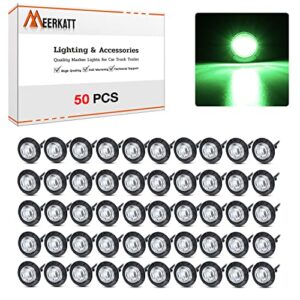 Meerkatt (Pack of 50) Mini Round 3/4 Inch Clear Lens Green LED Bullet SMD Side Marker Indicator Lights Button Fits for Boat Bus Truck Trailer Pickup w/Grommets 12V DC