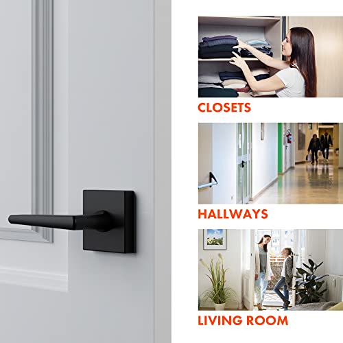 Signstek Heavy Duty Passage Door Lever, Interior Keyless Door Handles for Hallway and Closet, Modern Square Matte Black