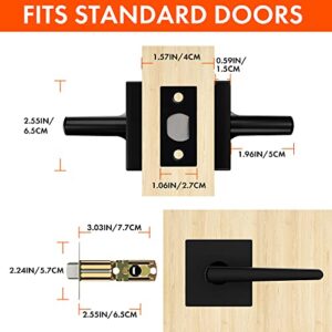 Signstek Heavy Duty Passage Door Lever, Interior Keyless Door Handles for Hallway and Closet, Modern Square Matte Black