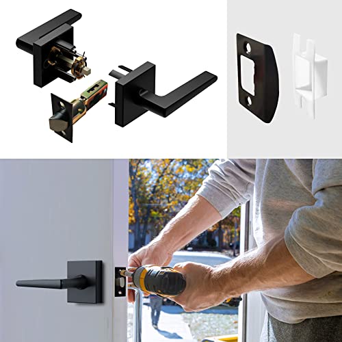 Signstek Heavy Duty Passage Door Lever, Interior Keyless Door Handles for Hallway and Closet, Modern Square Matte Black