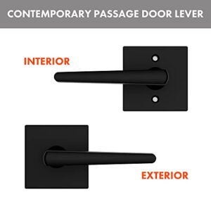 Signstek Heavy Duty Passage Door Lever, Interior Keyless Door Handles for Hallway and Closet, Modern Square Matte Black