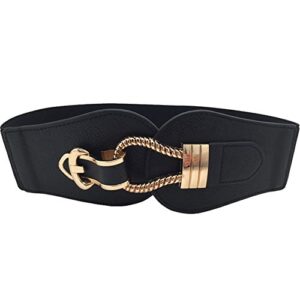 women wide belts elastic cinch stretch band wrap metal buckle decorative retro high waist belt for dresses