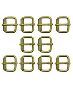hand set of 10 antique brass tone square metal buckles for belts, shoes, boots, bags & accessories - 28 x 22 mm, takes a strap up to 23 mm wide
