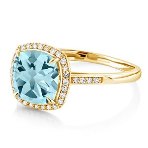 Gem Stone King 10K Yellow Gold Sky Blue Topaz and Diamond Engagement Ring For Women (2.74 Cttw, Gemstone Birthstone, Cushion Cut 8MM, Available in size 5, 6, 7, 8, 9)