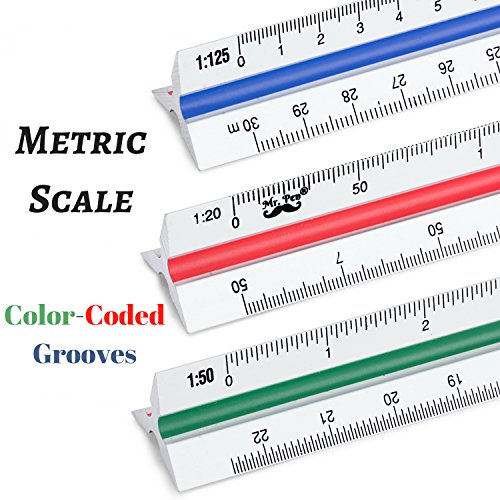 Mr. Pen- Metric Engineer Scale Ruler, Ruler, 12" Aluminum Scale Ruler, Triangular Scale, Scale Ruler for Blueprint, Triangle Ruler, Metric Engineering, Drafting Ruler, Engineering Scale