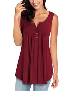 mirol womens fall sleeveless long sleeve v neck solid color casual swing flowy tank tops with buttons, wine, xx-large