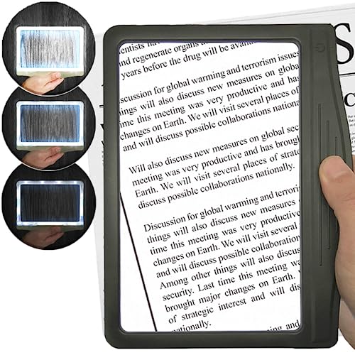 3X Large Ultra Bright LED Page Magnifier with 12 Anti-Glare Dimmable LEDs (Provide More Evenly Lit Viewing Area & Relieve Eye Strain)-Ideal for Reading Small Prints & Low Vision