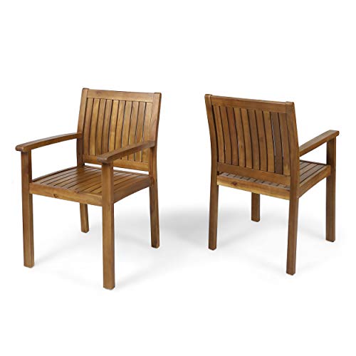 Christopher Knight Home Teague Outdoor Acacia Wood Dining Chairs (Set of 2), Teak Finish