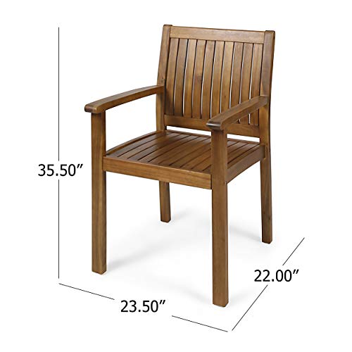 Christopher Knight Home Teague Outdoor Acacia Wood Dining Chairs (Set of 2), Teak Finish