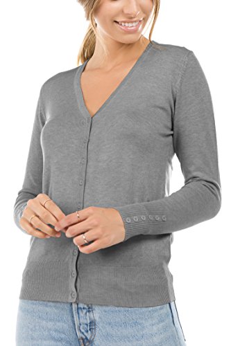 CIELO Women's Regular Solid Cardigan with Decorative Buttons, H Grey, Large