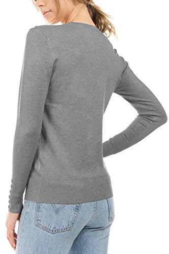 CIELO Women's Regular Solid Cardigan with Decorative Buttons, H Grey, Large