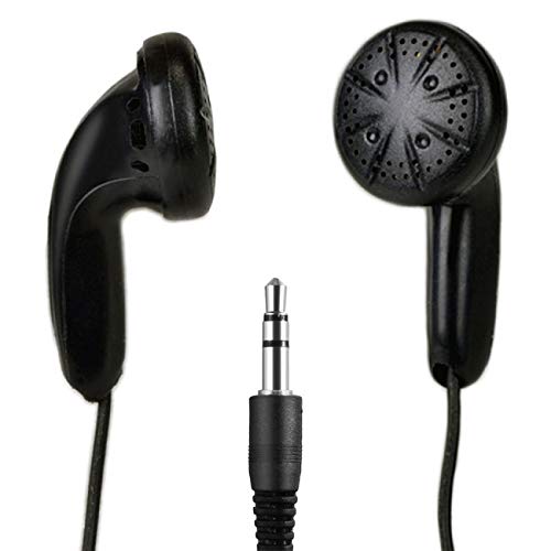 Bulk School Classroom Pack of 50 Black Earbuds/Headphones - Individually Wrapped