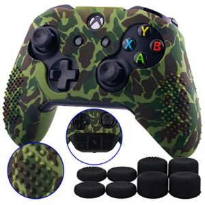 9cdeer studded protective customize transfer printing silicone cover skin sleeve case + 8 thumb grips analog caps for xbox one/s/x controller dark green compatible with official stereo headset