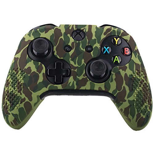 9CDeer Studded Protective Customize Transfer Printing Silicone Cover Skin Sleeve Case + 8 Thumb Grips Analog Caps for Xbox One/S/X Controller Dark Green Compatible with Official Stereo Headset