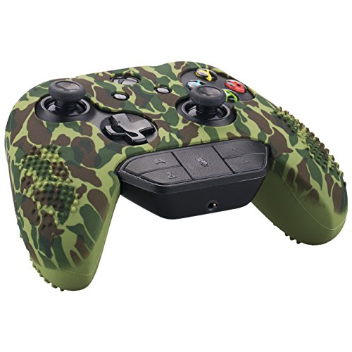 9CDeer Studded Protective Customize Transfer Printing Silicone Cover Skin Sleeve Case + 8 Thumb Grips Analog Caps for Xbox One/S/X Controller Dark Green Compatible with Official Stereo Headset